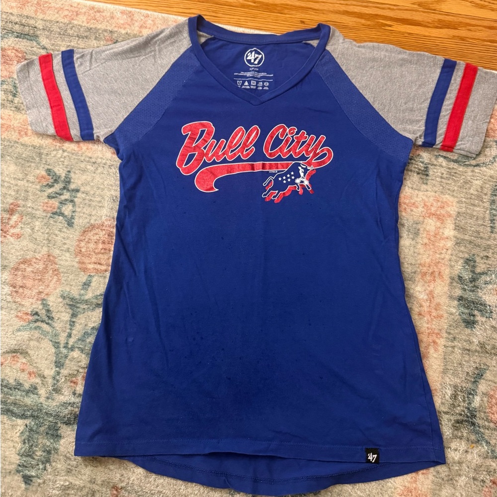 47 Brand Womens Blue and Gray Bull City Tee